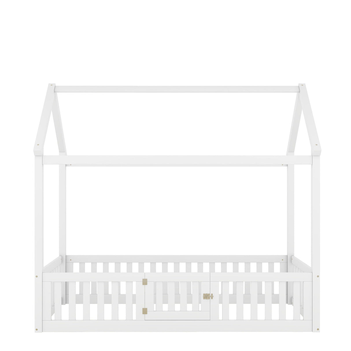 Wood House Bed With Fence And Door