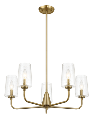 Dazzle Five Lights Chandelier with Clear Seeded Glass - Satin Brass
