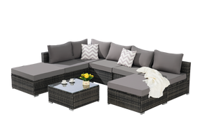 8 Pieces Outdoor Patio Sectional Sofa Couch,Wicker Furniture Conversation Sets with Washable Cushions & Glass Coffee Table for Garden, Poolside, Backyard