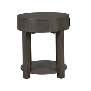 Light Brown MDF End Table with USB Ports - Storage Shelf
