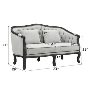 Samael - Loveseat With 2 Pillows - Gray Linen & Dark Brown