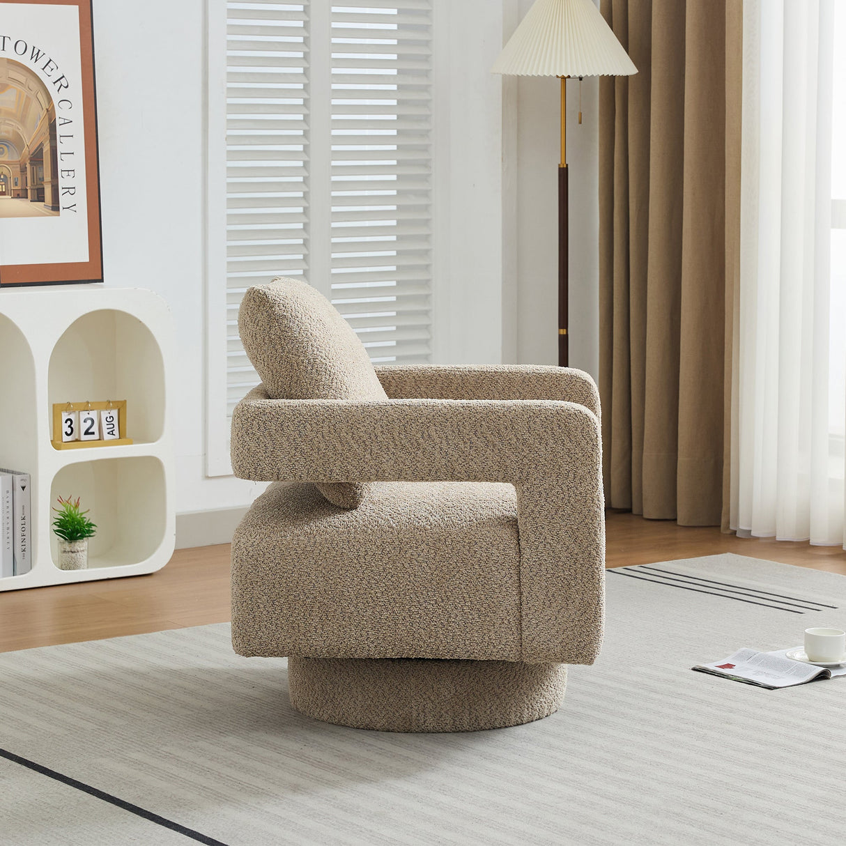 Stonewell Square Swivel Accent Chair with Open Back