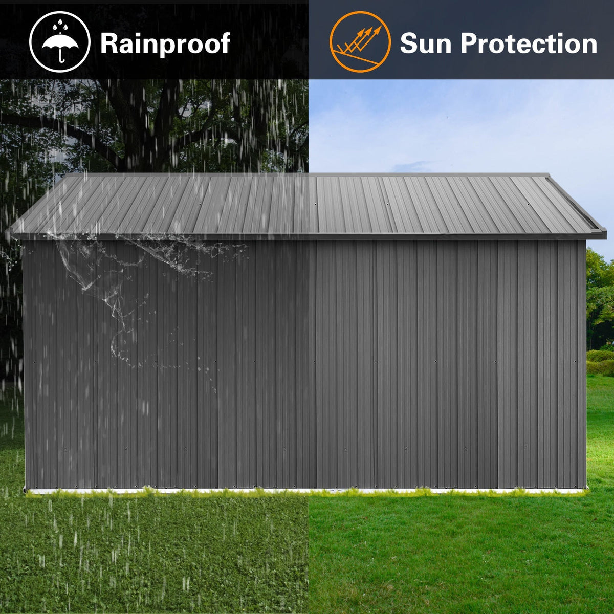 12x10 Ft Metal Garden Shed with Apex Roof and Shelving - Grey