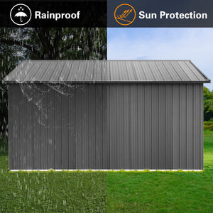 12x10 Ft Metal Garden Shed with Apex Roof and Shelving - Grey