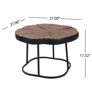 Irregular Coffee Table, 27" Modern MGO Top with Natural Wood & Black Metal Base
