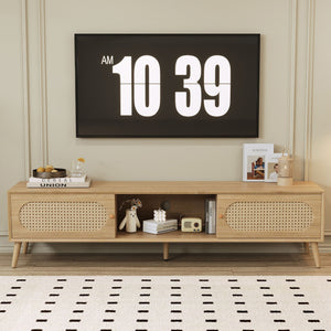 TV Stand For TVs Up To 80" - Natural Wood Media Console Cabinet