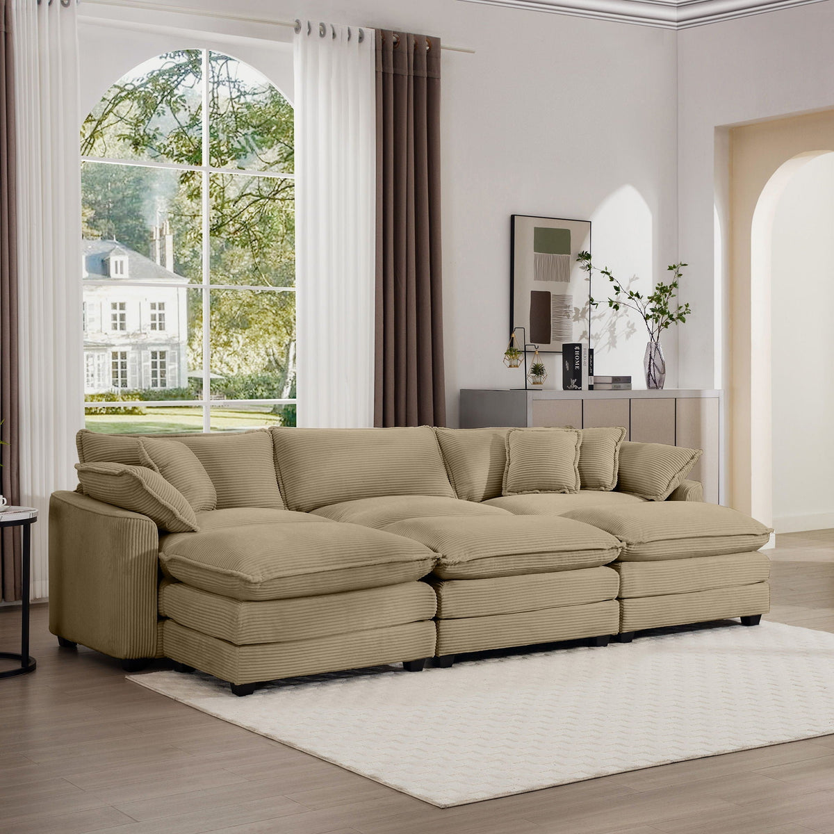 Modern Modular Cushion Sofa Set with Ottoman - Fabric, Multiple Colors
