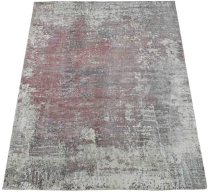 Handmade 6.6x8 Modern Abstract Red and Gray Viscose Rug