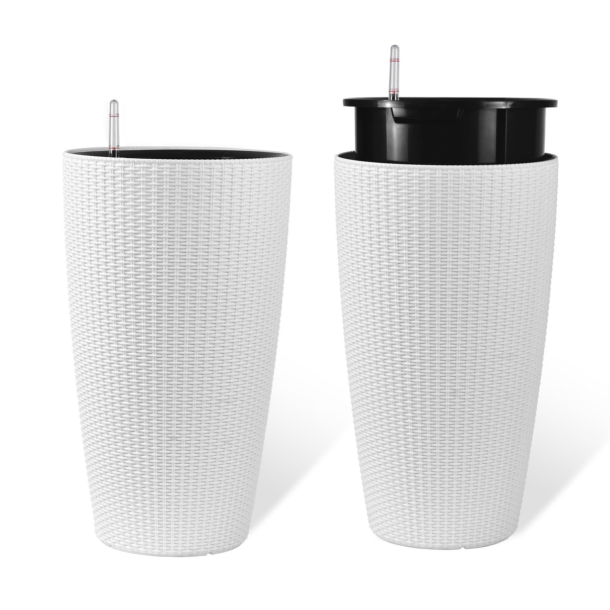 Set of 2 Faux Rattan Tall Planters with Automatic Watering System