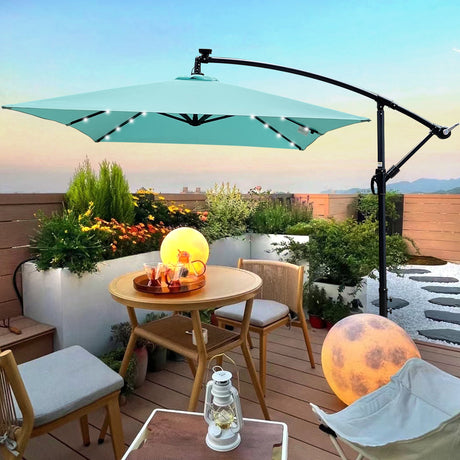 10' outdoor patio umbrella with led lights, crank and stand- waterproof