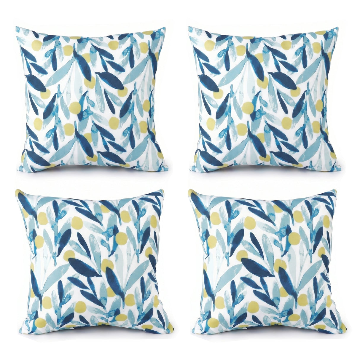 4 Pack Outdoor/Indoor Throw Pillows with Coastal Leaves Design