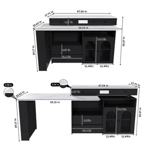 Retro Kitchen Island Set With Chairs, Extendable & Rotating Table, 4 Drawers & Door Cabinets