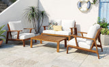 Acacia Wood Outdoor Sofa Set for 4 with Cushions and Coffee Table