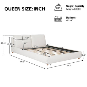 Queen Size Upholstered Platform Bed with Two Removable Pillow Headboard