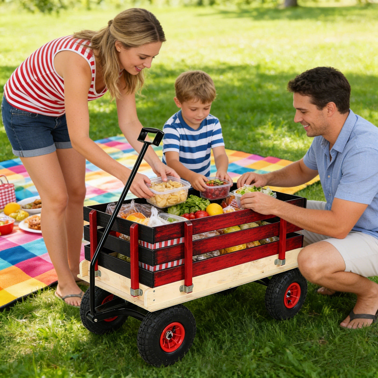Children's and garden wooden carriagesall-terrain rubber inflatable wheelers