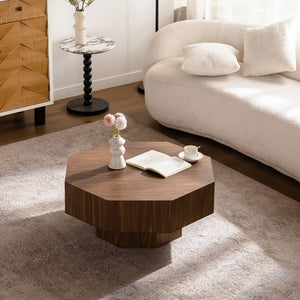 30.51 Inch Wooden Octagonal Coffee Table for Living Room