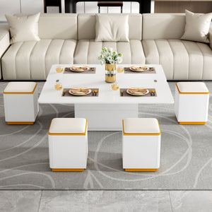 Lift Top Coffee Table With 4 Storage Stools