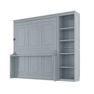 Murphy Bed with Desk and Bookshelf - Solid Pine, Full & Queen Sizes
