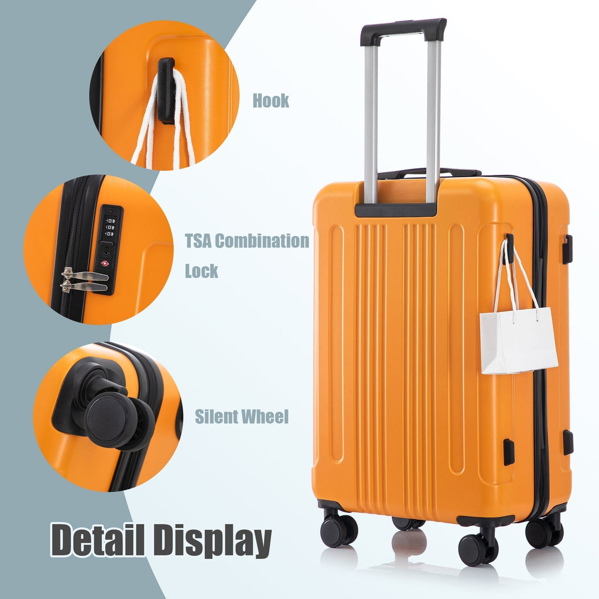3-Piece ABS Spinner Wheel Luggage Set in Black and Orange