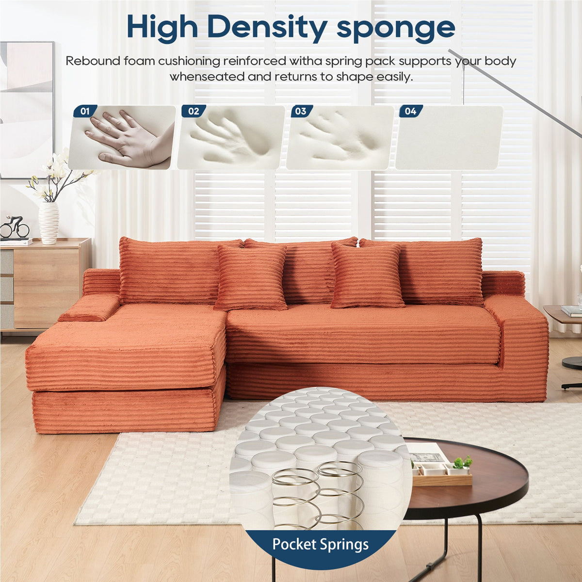 Modern L - Shaped Sectional Couch With Memory Foam