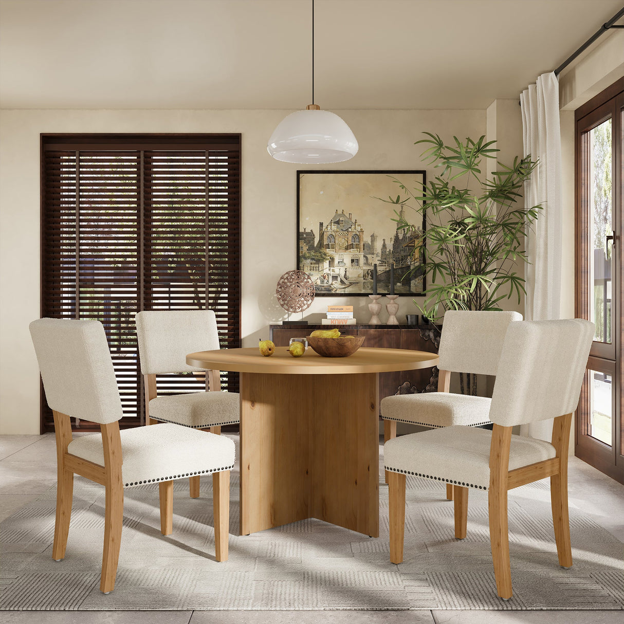 5-Piece Modern Round Dining Set with Upholstered Chairs