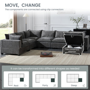 117.5'' Modular Sectional Sofa with Movable Storage Ottoman