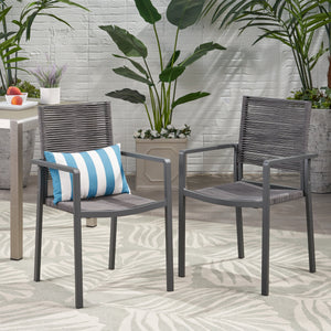 Outdoor Modern Aluminum Dining Chair with Rope Seat (Set of 2)