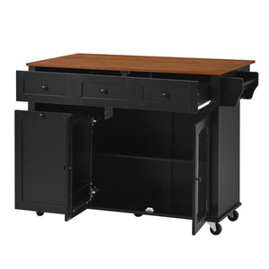 54.2'' Mobile Kitchen Island with Glass Door Storage & Trash Bin