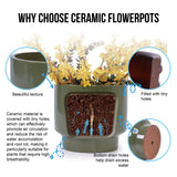 3 Pieces Ceramic Flowerpot Set - Antique Light Green