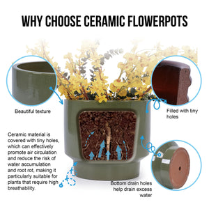 3 Pieces Ceramic Flowerpot Set - Antique Light Green