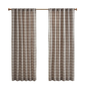 Plaid Rod Pocket and Back Tab Curtain Panel with Fleece Lining Brown 50x84