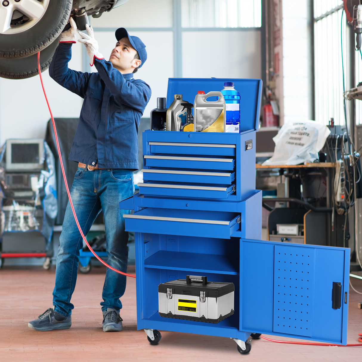 5-Drawer Rolling Tool Storage Cabinet with Detachable Top Toolbox