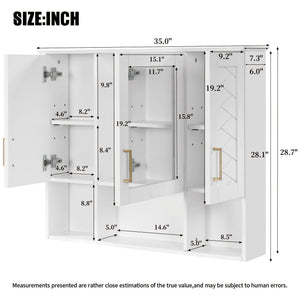 Modern Wall Mounted Medicine Cabinet with Adjustable Shelves and Soft Close Doors - Black, Blue, White