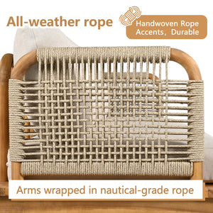 Outdoor 5-Piece Acacia Wood and Rope Patio Sofa Set