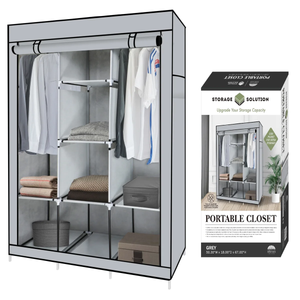 Portable Free Standing Closet with 8 Storage Shelves, 2 Hanging Rod & 4 Pockets