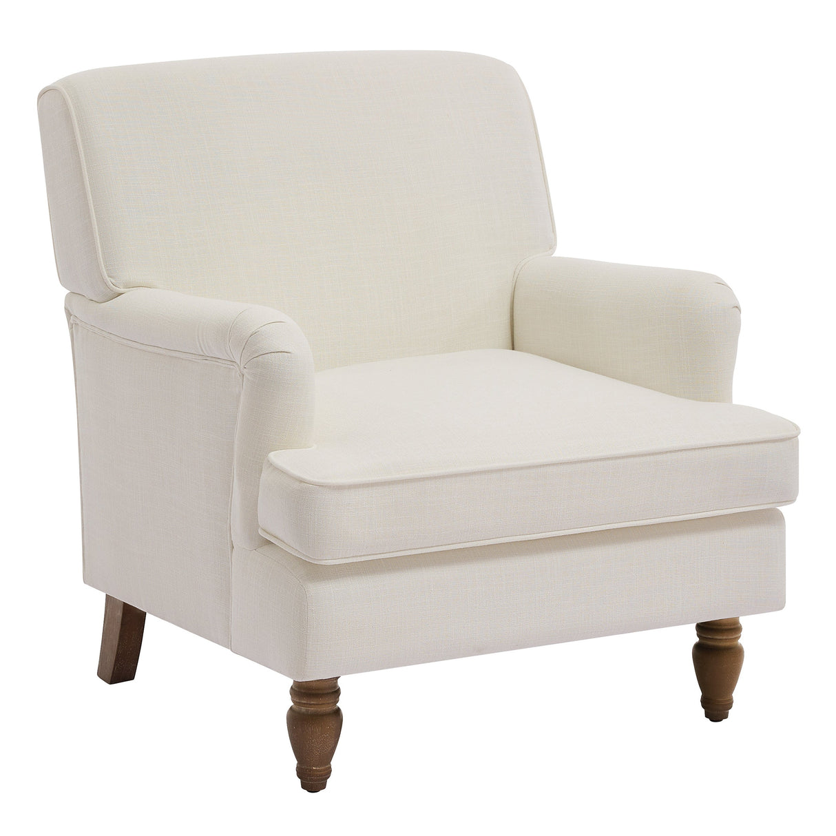 Vintage Upholstered Linen Fabric Armchair with Antique Solid Wood Legs
