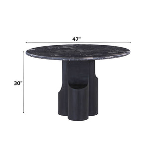 Kinton - Round Dining Table With Natural Marble Top - Black