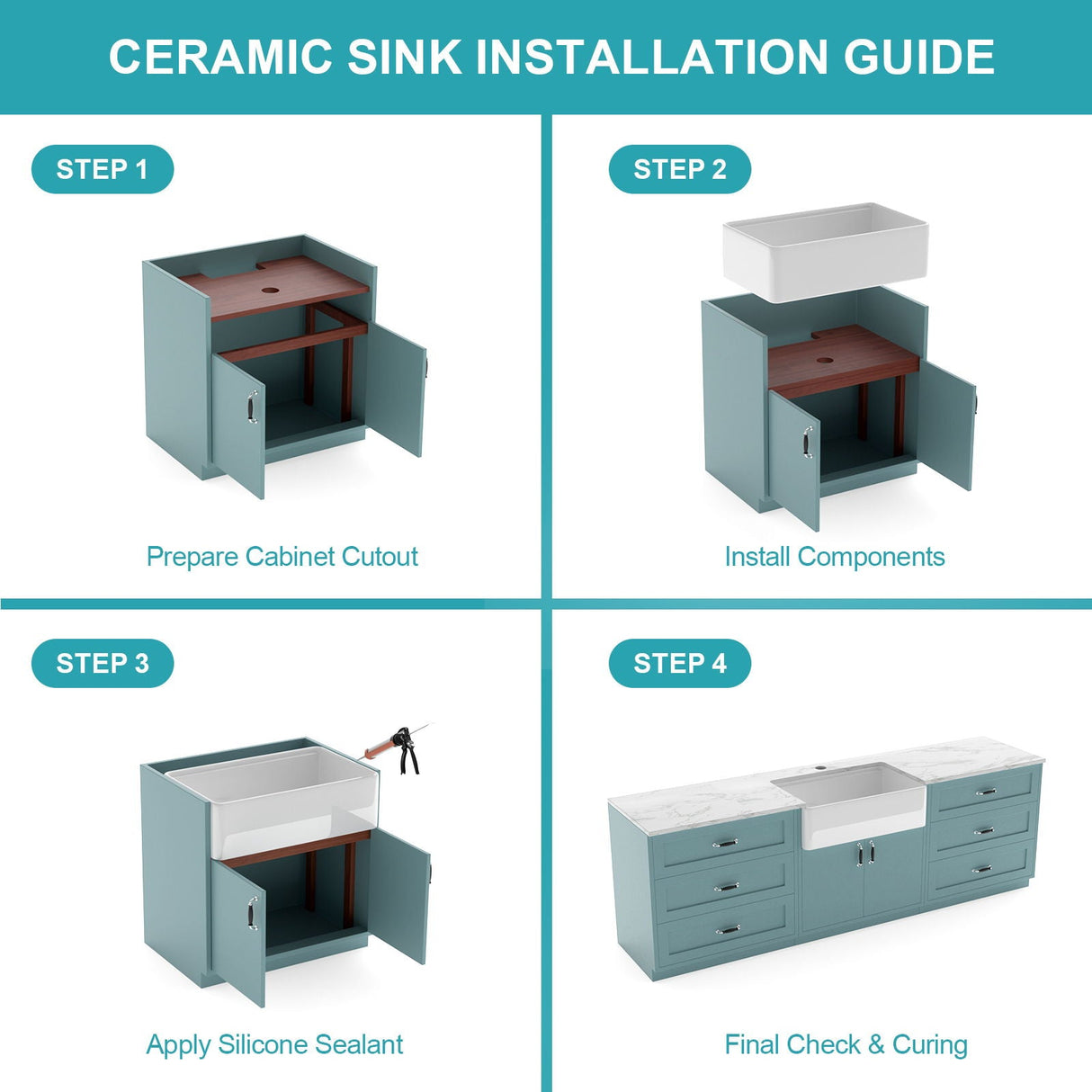 Porcelain Ceramic Farmhouse Sink Workstation With Reversible Apron Design - Single Bowl