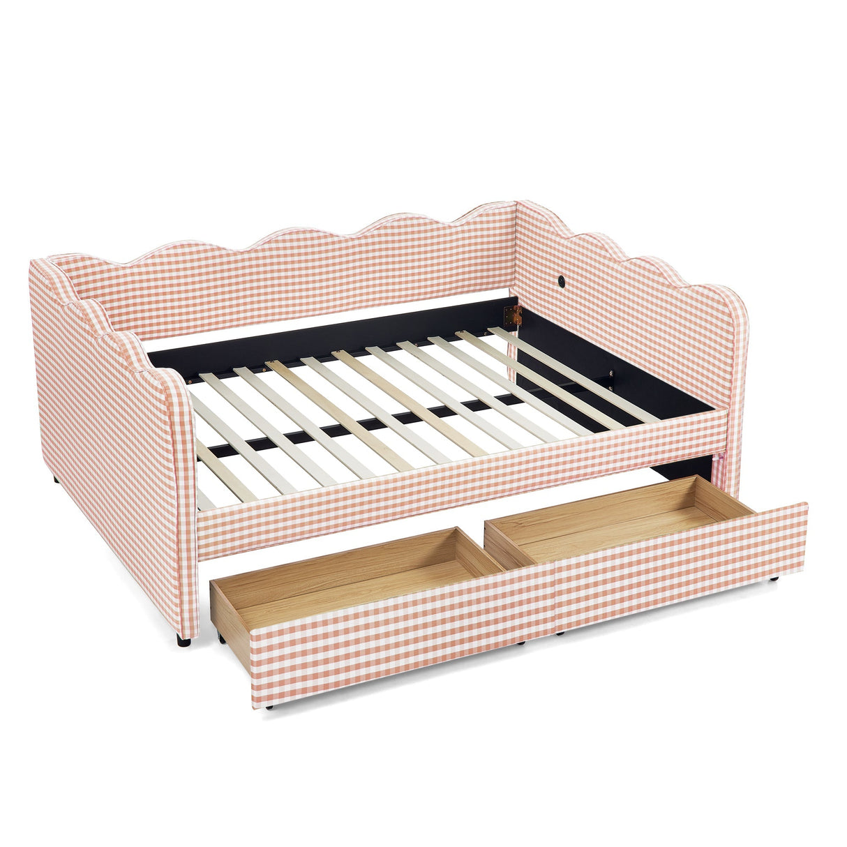 Full Size Cozy Gingham Daybed with Two Storage Drawers