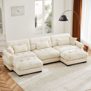 Oversized Modular Sectional Sofa with Movable Ottoman - Fabric, Multiple Colors