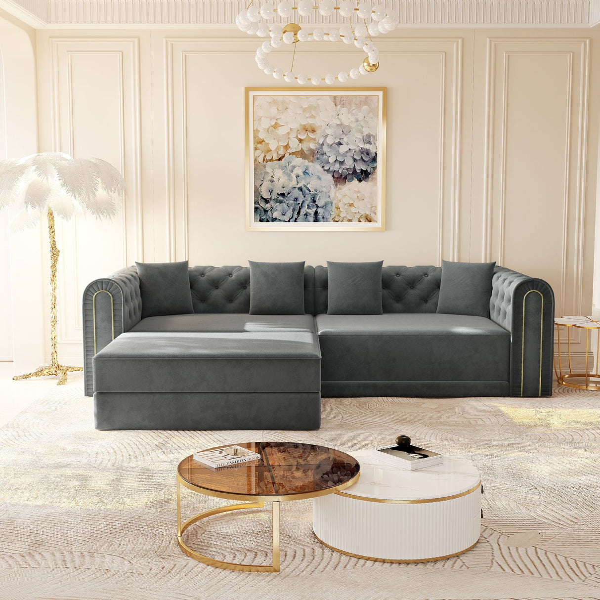 3-In-1 Convertible Sleeper Sofa With Movable Ottoman For Living Room