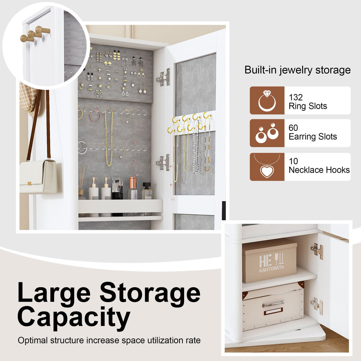 360° Rotating Makeup Cabinet With Full Length Mirror