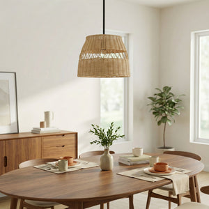 Essence - Single Lights Pendant With Shade - Black / Rattan