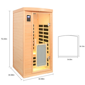 Low EMF, There is also a heating plate on the glass door, Hemlock wood Far-infrared indoor One person sauna room
