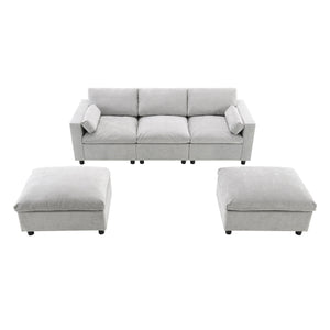 Modular Sectional With Storage Pockets, 5 Seat U Shaped Couch Set With Pillows, Free Combination Modern Cloud Sofa With 2 Movable Ottoman