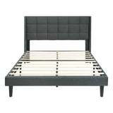Modern Queen Size Upholstered Platform Bed Frame with Button Tufted Linen Fabric Headboard, Dark Grey