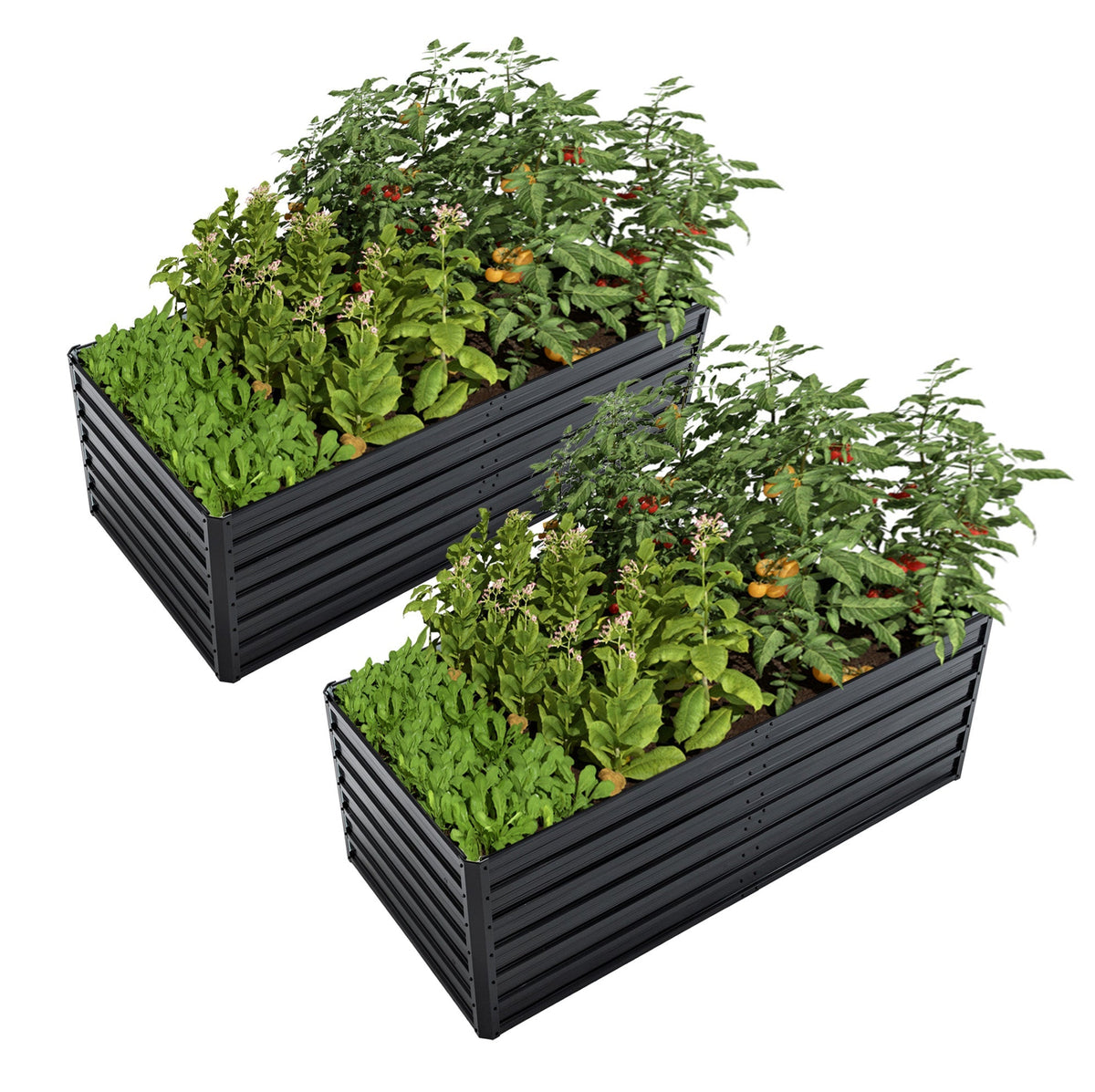 2-Pack Galvanized Metal Raised Garden Beds with Reinforced Durability - Black