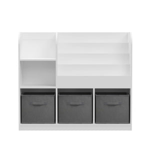 Bookcase And Bookshelf With 3 Collapsible Drawers, Multifunctional Display Stand