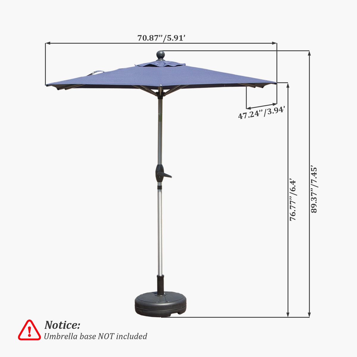 Rectangle Patio Umbrella with Crank Lift and Tilt Function