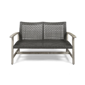 Hampton Outdoor Wood and Wicker Loveseat - Gray